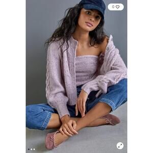 Anthropologie Maeve Women's Lilac Light Purple Hera Cropped Cardigan Size Small